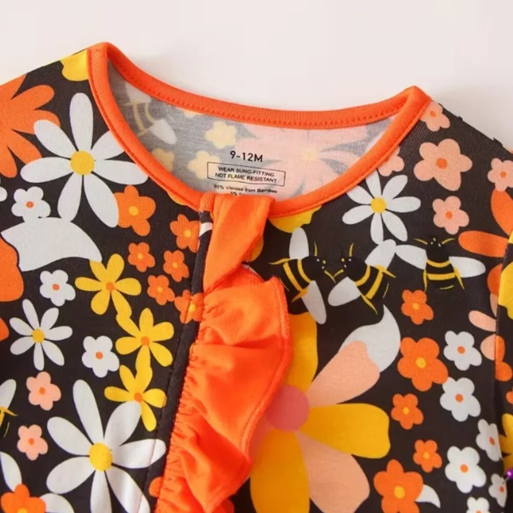 Floral Baby Girls Bamboo Fiber Romper Jumpsuit Pajamas Sleeper